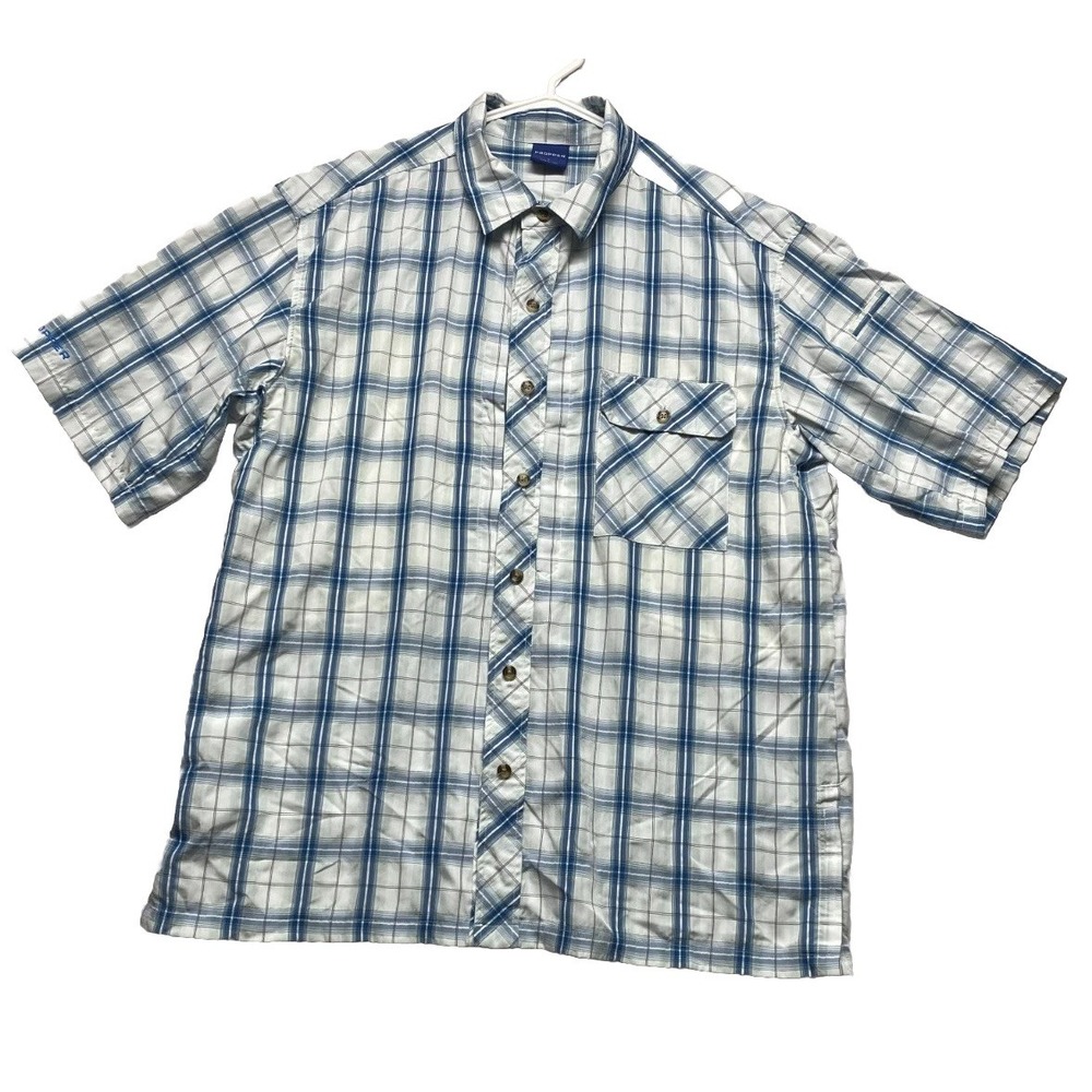 Propper Covert Button Up Shirt Men Large Blue Plaid Tactical Short Sleeve Summer